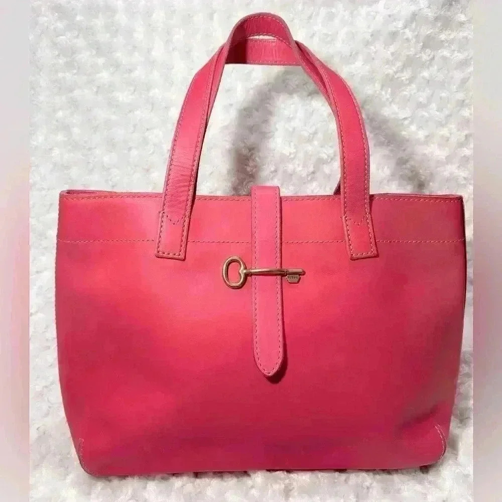 Fossil Leather Fuchsia Tote Summer Spring Bag